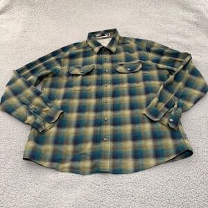 Eddie Bauer Shirt Mens XL Green Blue Plaid Long Sleeve Flannel Button Down